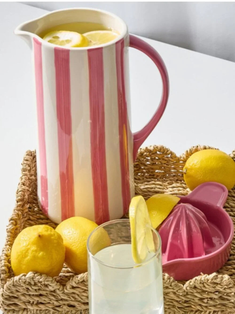 Noon & Moon Ceramic Pitcher - Pink Stripe NWT